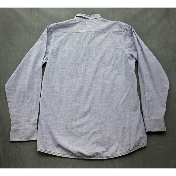 Burnside Shirt Mens Large Blue Striped Long Sleeve Button Up Pocket STAIN - Picture 3 of 10